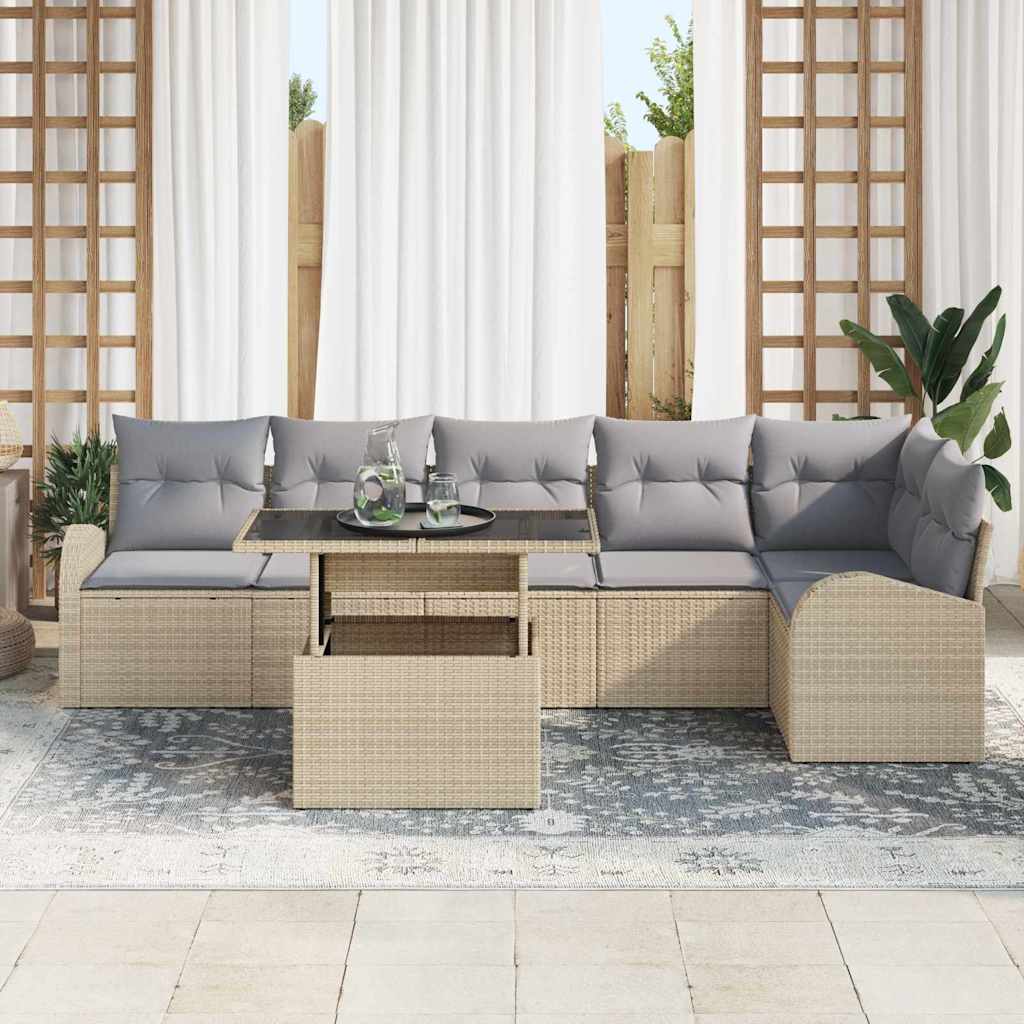 Set Divano da Giardino 7 pcs beige e grigio chiaro polyrattan | homemem39