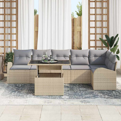 Set Divano da Giardino 7 pcs beige e grigio chiaro polyrattan | homemem39