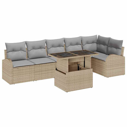 Set Divano da Giardino 7 pcs beige e grigio chiaro polyrattan | homemem39