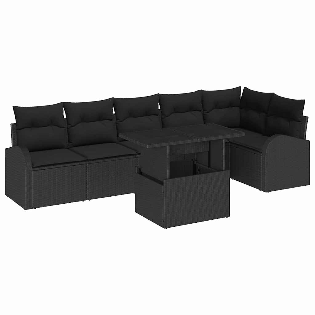 Set Divano da Giardino con archiviazione 7 pcs Nero polyrattan | homemem39