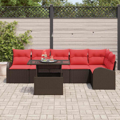 Set Divano da Giardino 7 pcs Marrone e Rosso polyrattan | homemem39