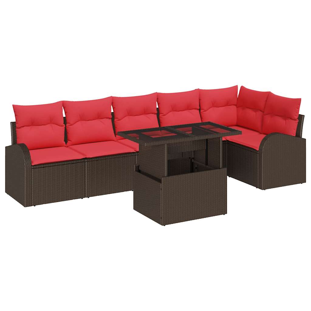 Set Divano da Giardino 7 pcs Marrone e Rosso polyrattan | homemem39