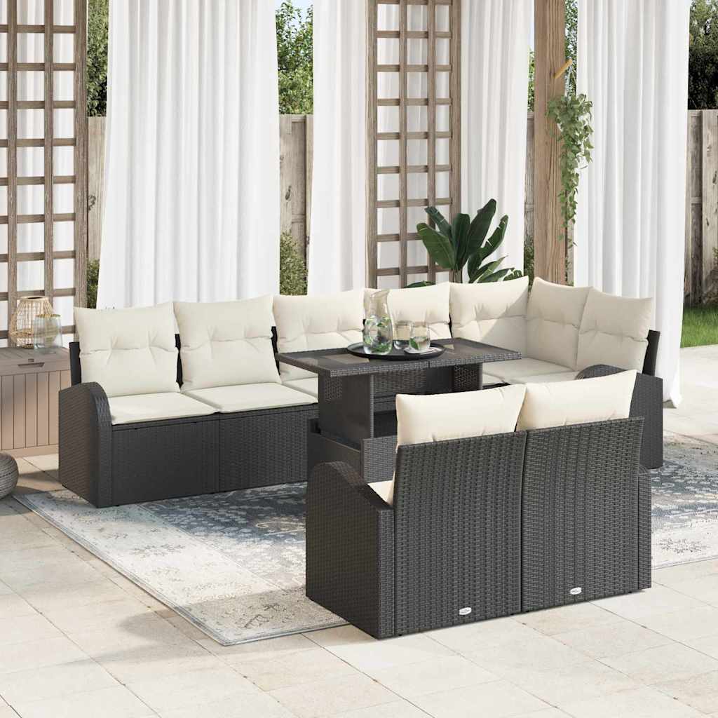 Set Divano da Giardino 9 pcs Nero e Crema polyrattan | homemem39