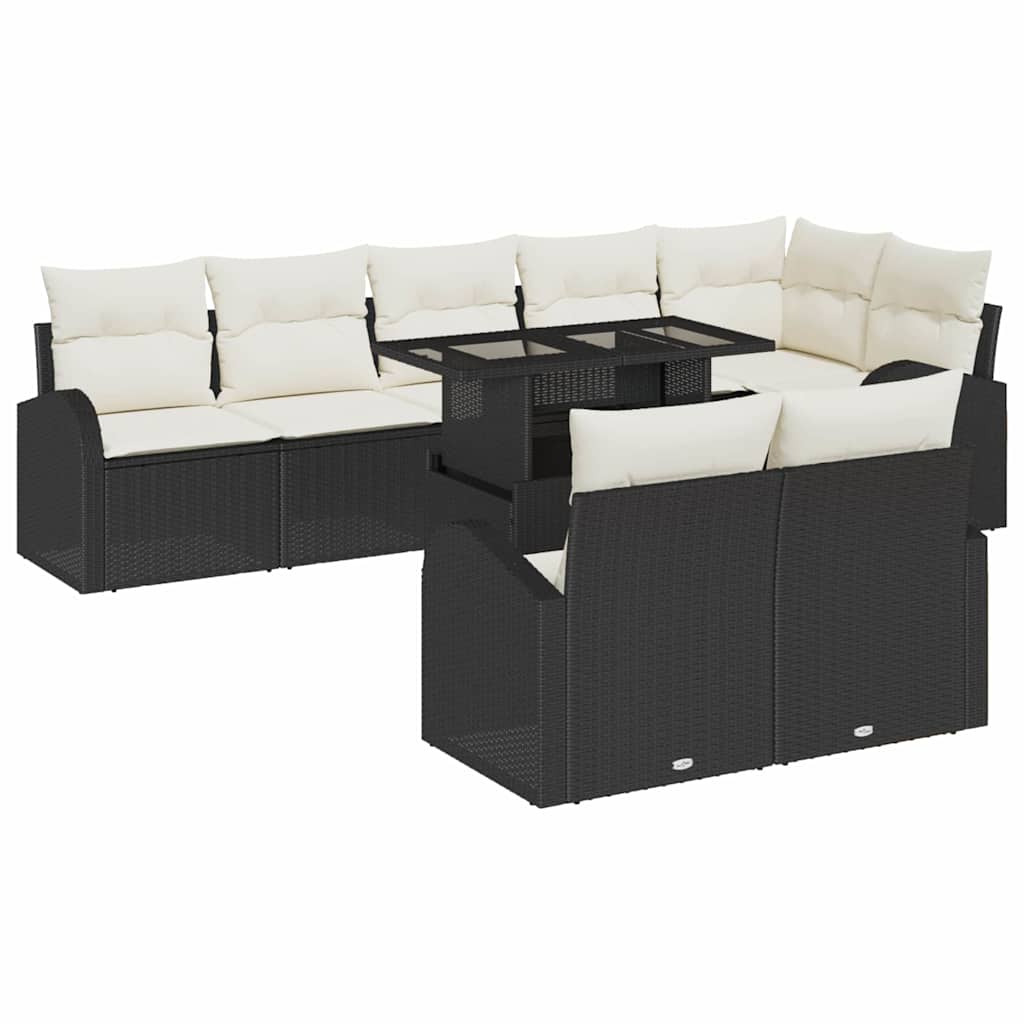 Set Divano da Giardino 9 pcs Nero e Crema polyrattan | homemem39
