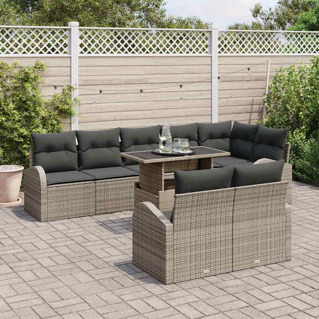 Set Divano da Giardino con cuscino 9 pcs Grigio polyrattan | homemem39