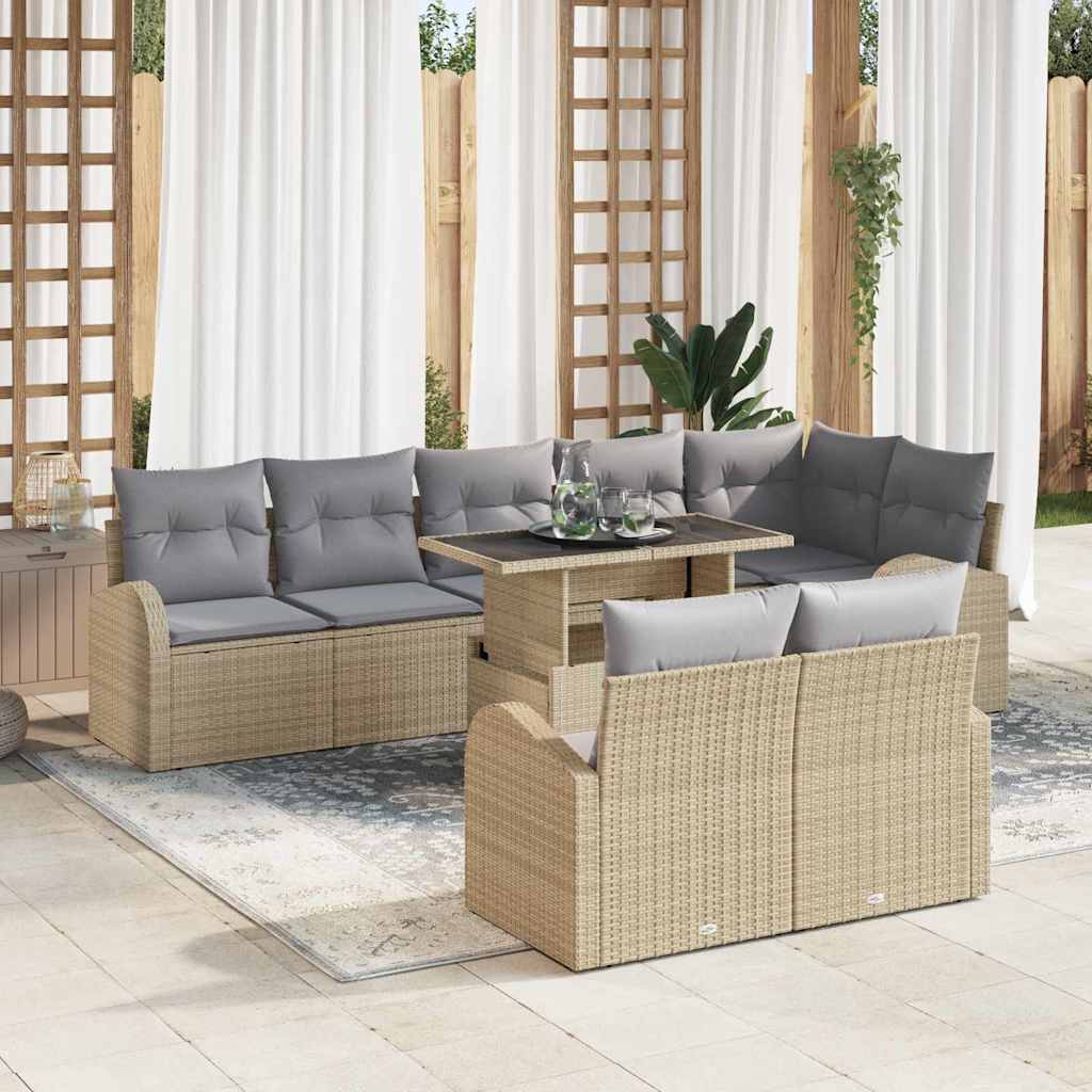Set Divano da Giardino 9 pcs Beige e Grigio Chiaro polyrattan | homemem39