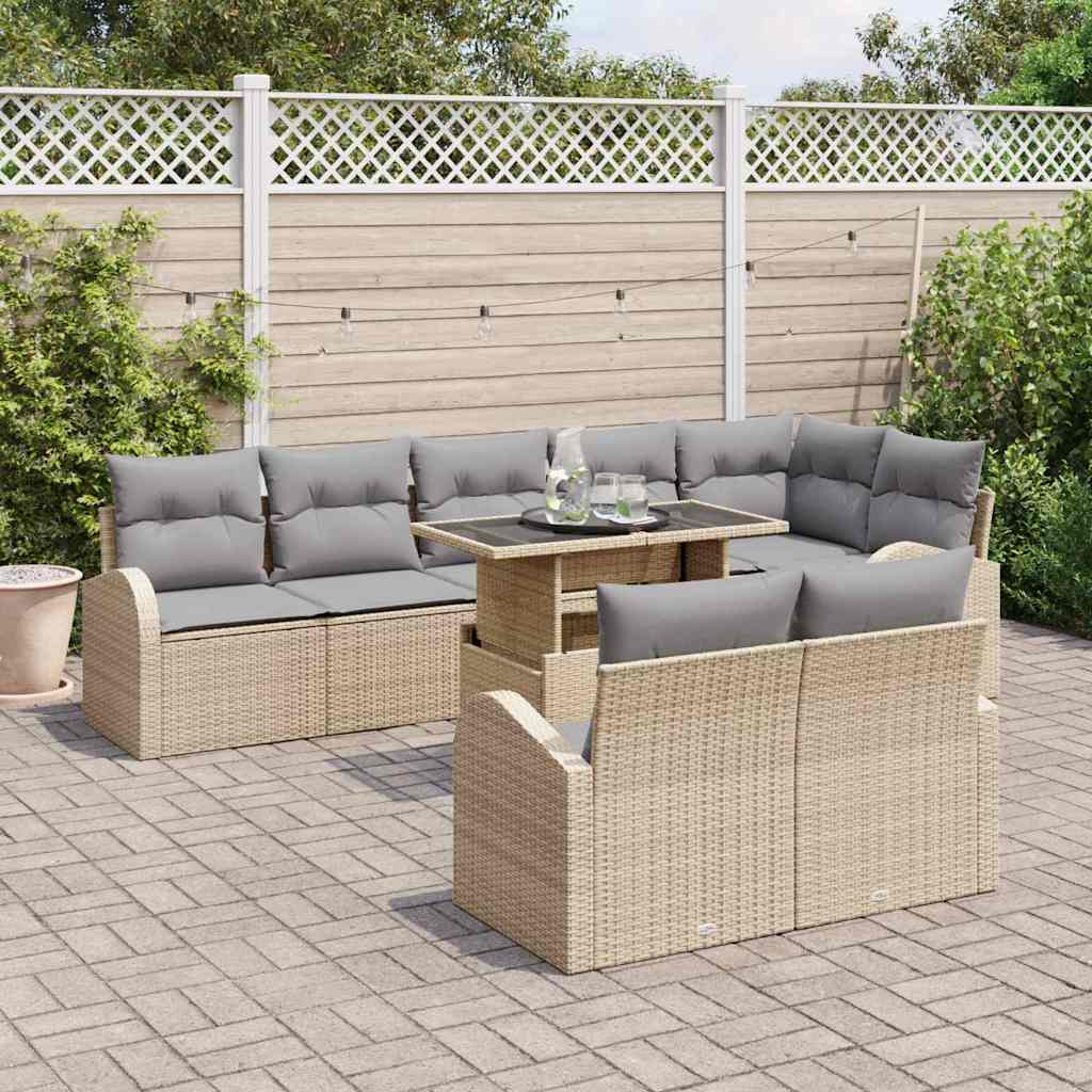 Set Divano da Giardino 9 pcs Beige e Grigio Chiaro polyrattan | homemem39