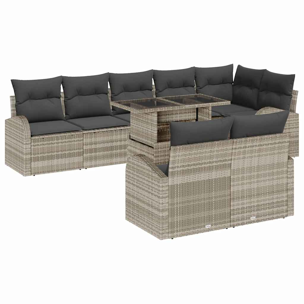 Set Divano da Giardino 9 pz Grigio chiaro polyrattan