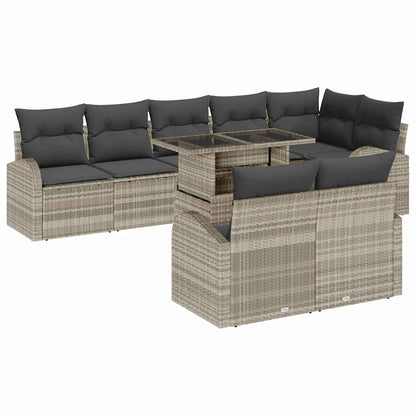 Set Divano da Giardino 9 pz Grigio chiaro polyrattan