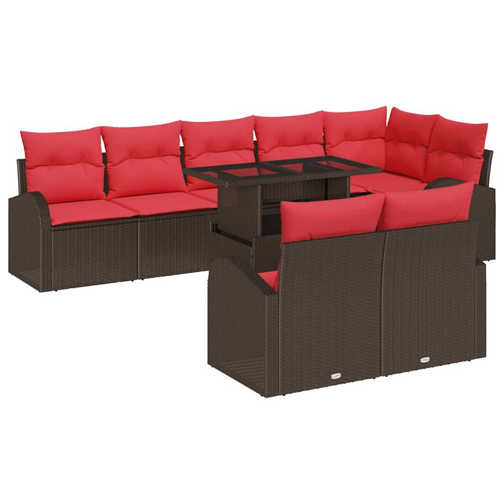 Set Divano da Giardino 9 pcs Marrone e Rosso polyrattan | homemem39