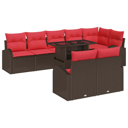Set Divano da Giardino 9 pcs Marrone e Rosso polyrattan | homemem39
