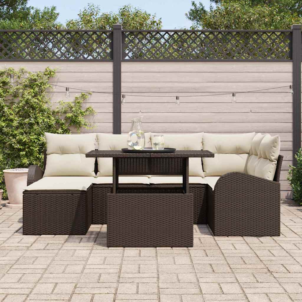 Set Divano da Giardino con cuscino 7 pcs Marrone e crema | homemem39