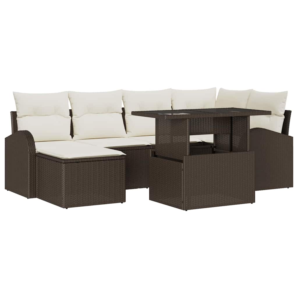 Set Divano da Giardino con cuscino 7 pcs Marrone e crema | homemem39