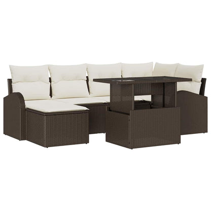 Set Divano da Giardino con cuscino 7 pcs Marrone e crema | homemem39