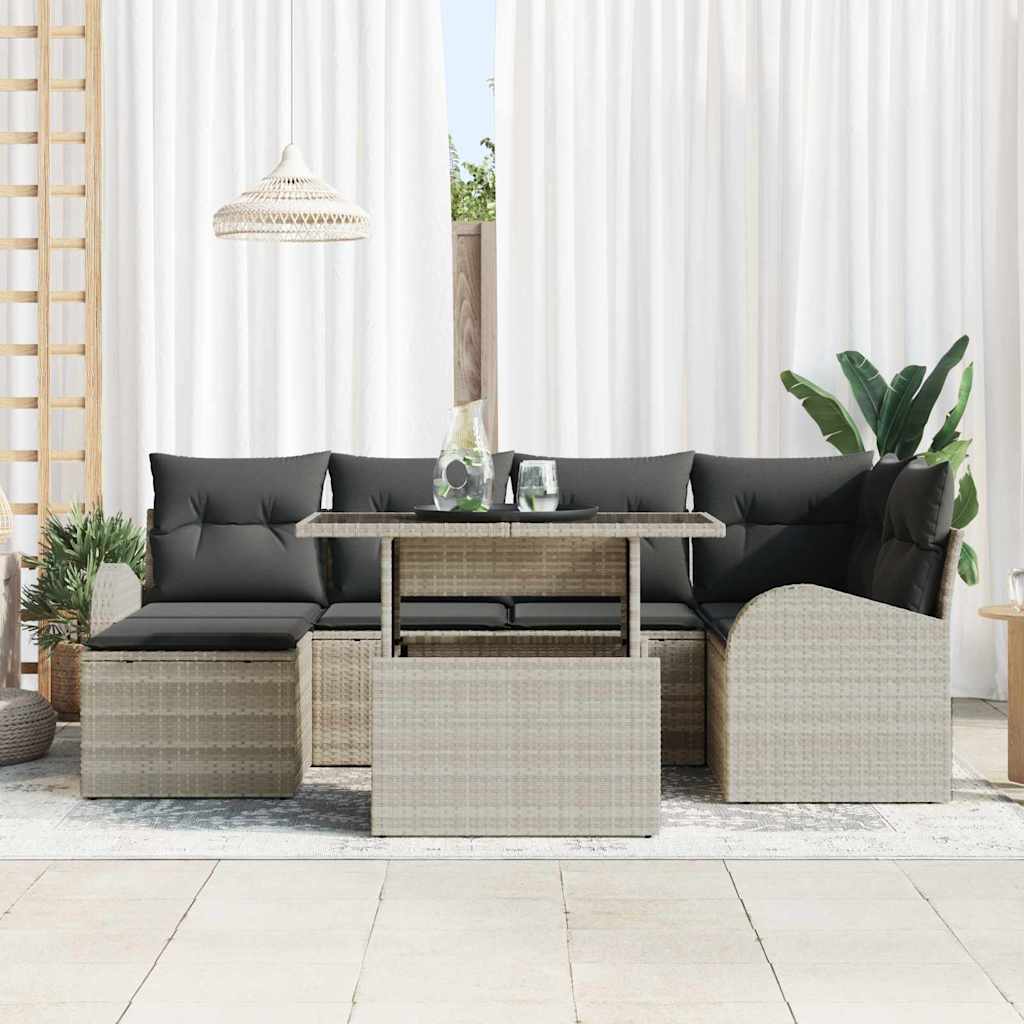 Set Divano da Giardino con cuscino 7 pcs Grigio chiaro | homemem39