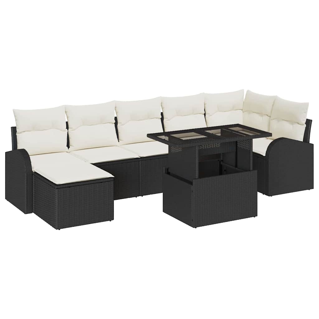 Set Divano da Giardino 8 pcs Nero e Crema polyrattan | homemem39