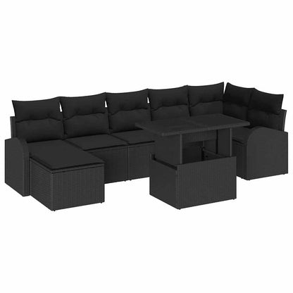 Set Divano da Giardino 8 pz Nero polyrattan