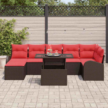 Set Divano da Giardino con cuscino 8 pcs Marrone e rosso | homemem39
