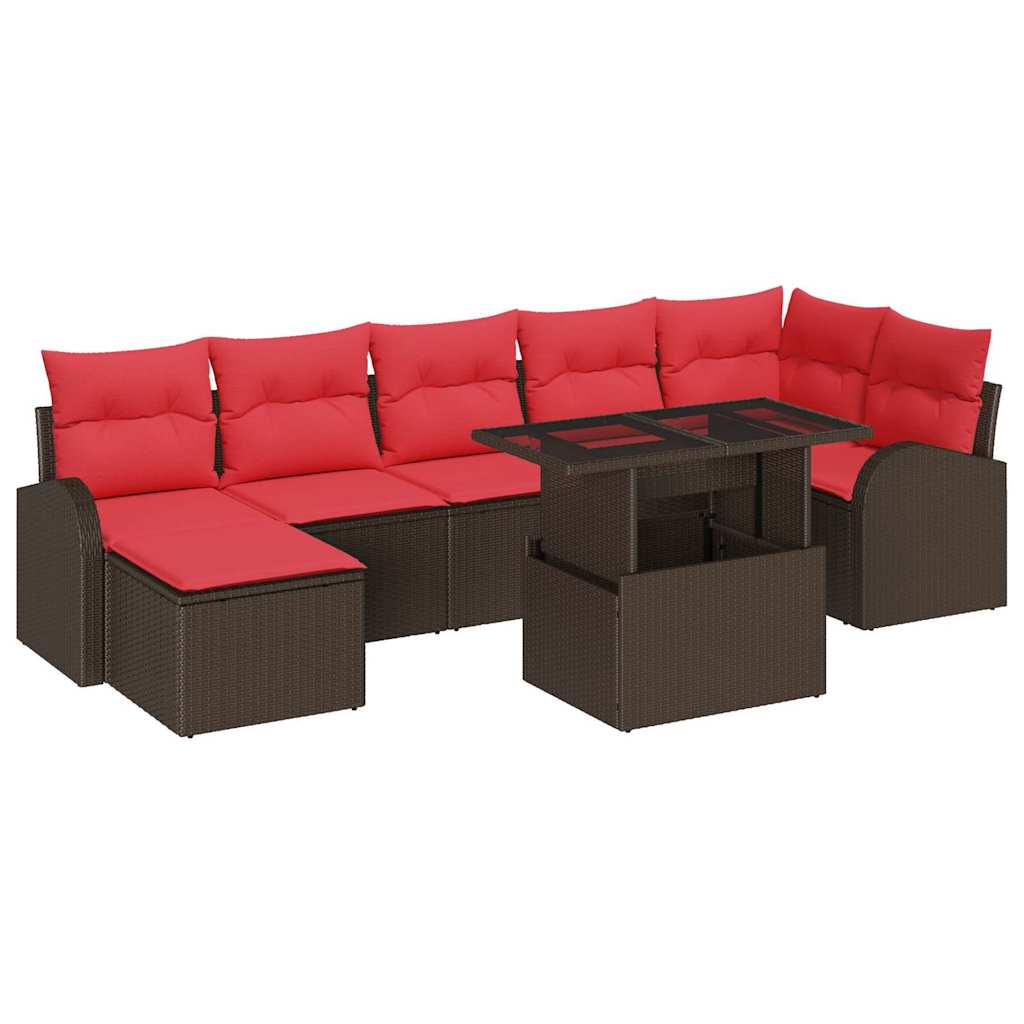 Set Divano da Giardino con cuscino 8 pcs Marrone e rosso | homemem39