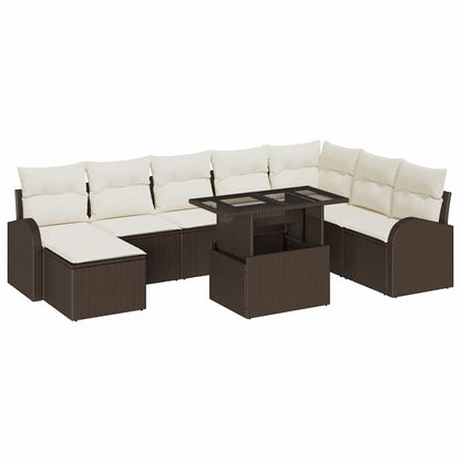 Set Divano da Giardino con cuscino 9 pcs Marrone e crema | homemem39