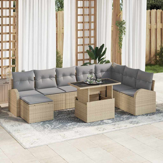 Set Divano da Giardino con cuscino 9 pcs beige e grigio chiaro