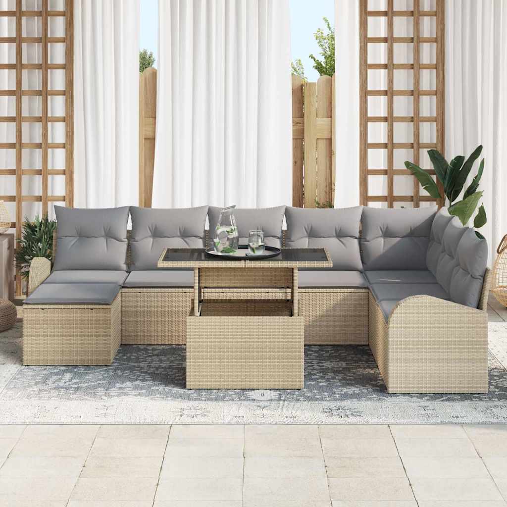 Set Divano da Giardino con cuscino 9 pcs beige e grigio chiaro
