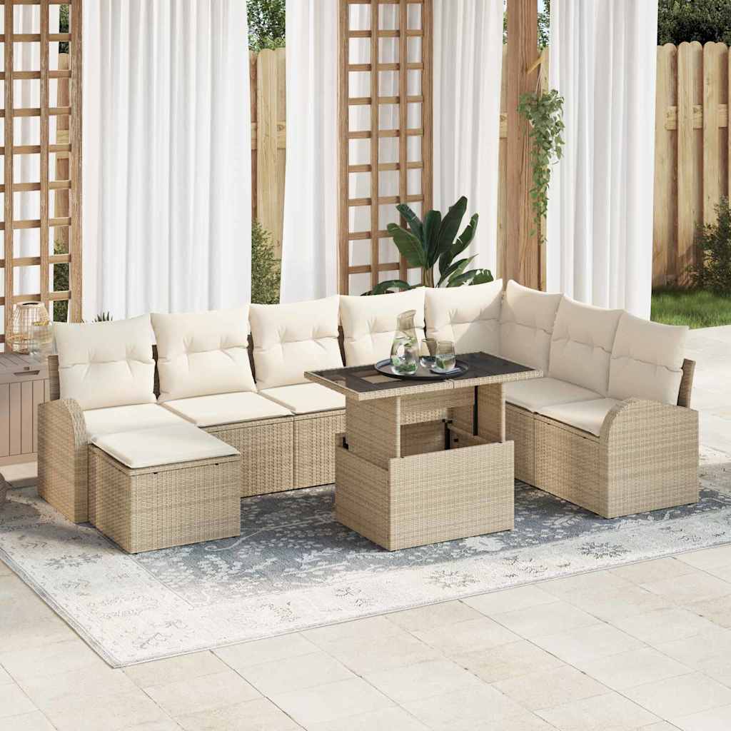 Set Divano da Giardino 9 pcs Beige e Crema polyrattan | homemem39