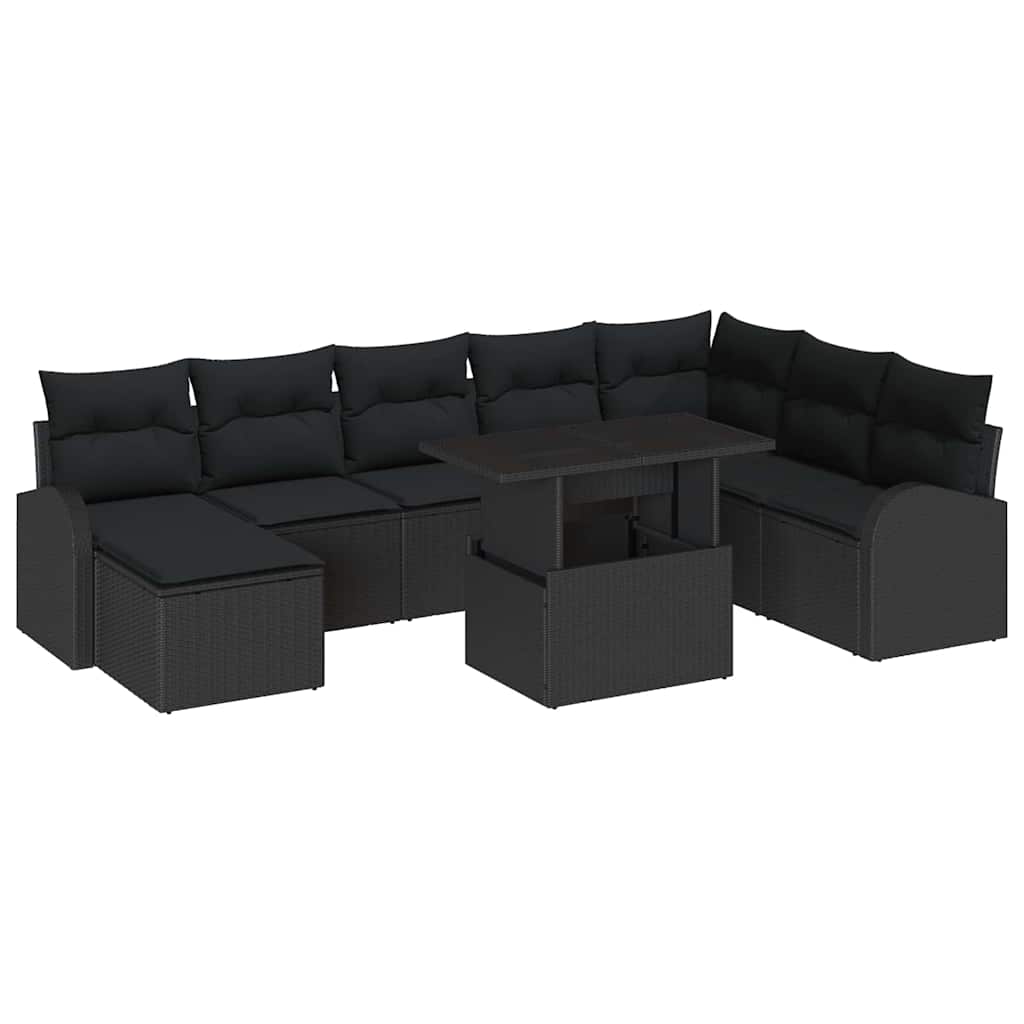 Set Divano da Giardino 9 pz Nero polyrattan