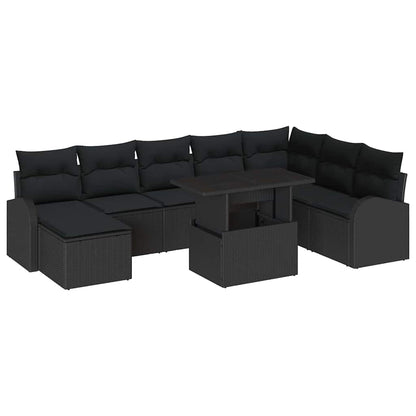 Set Divano da Giardino 9 pz Nero polyrattan