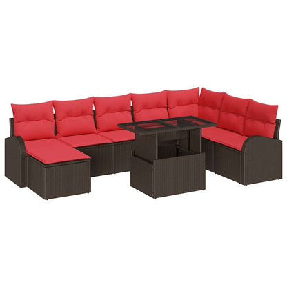 Set Divano da Giardino 9 pcs Marrone e Rosso polyrattan | homemem39