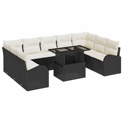 Set Divano da Giardino 10 pcs Nero e Crema polyrattan | homemem39