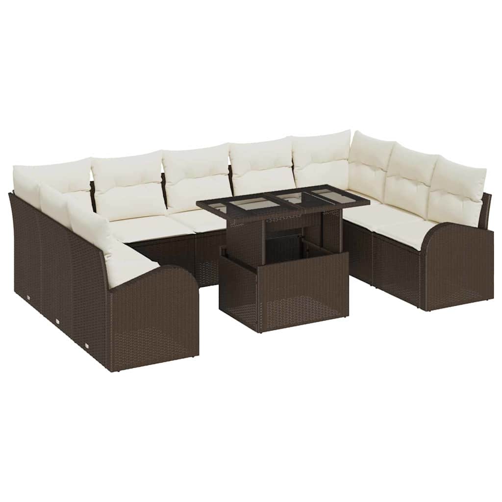 Set Divano da Giardino 10 pcs Marrone e Crema polyrattan | homemem39