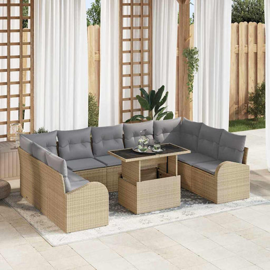 Set Divano da Giardino 10 pcs Beige e Grigio Chiaro polyrattan