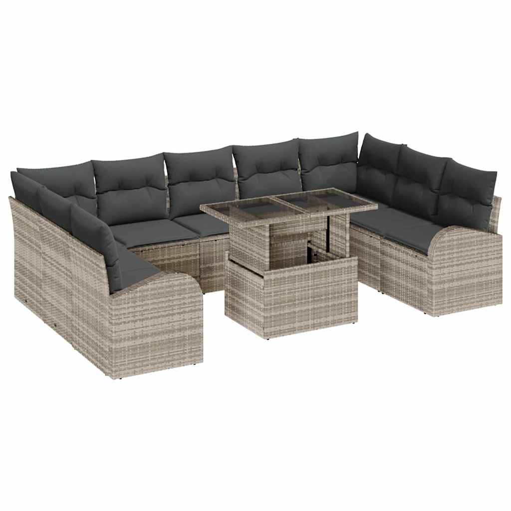 Set Divano da Giardino 10 pcs Grigio chiaro e grigio polyrattan | homemem39