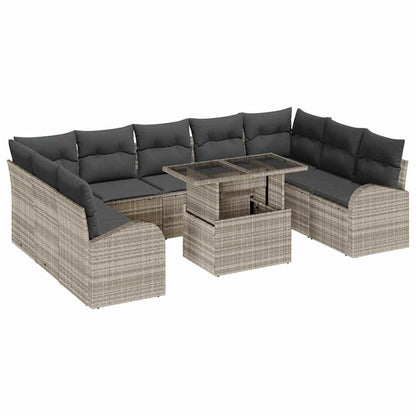 Set Divano da Giardino 10 pcs Grigio chiaro e grigio polyrattan | homemem39