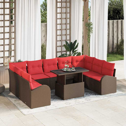 Set Divano da Giardino con cuscino 10 pcs Marrone polyrattan | homemem39