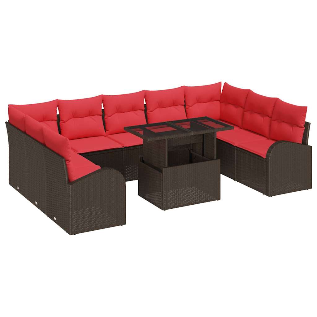 Set Divano da Giardino con cuscino 10 pcs Marrone polyrattan | homemem39