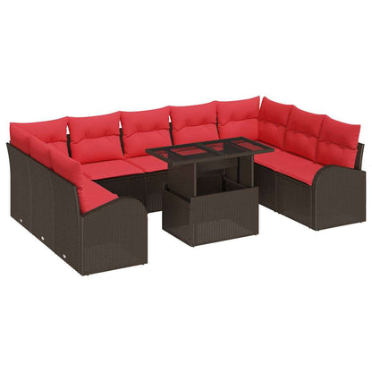 Set Divano da Giardino con cuscino 10 pcs Marrone polyrattan | homemem39