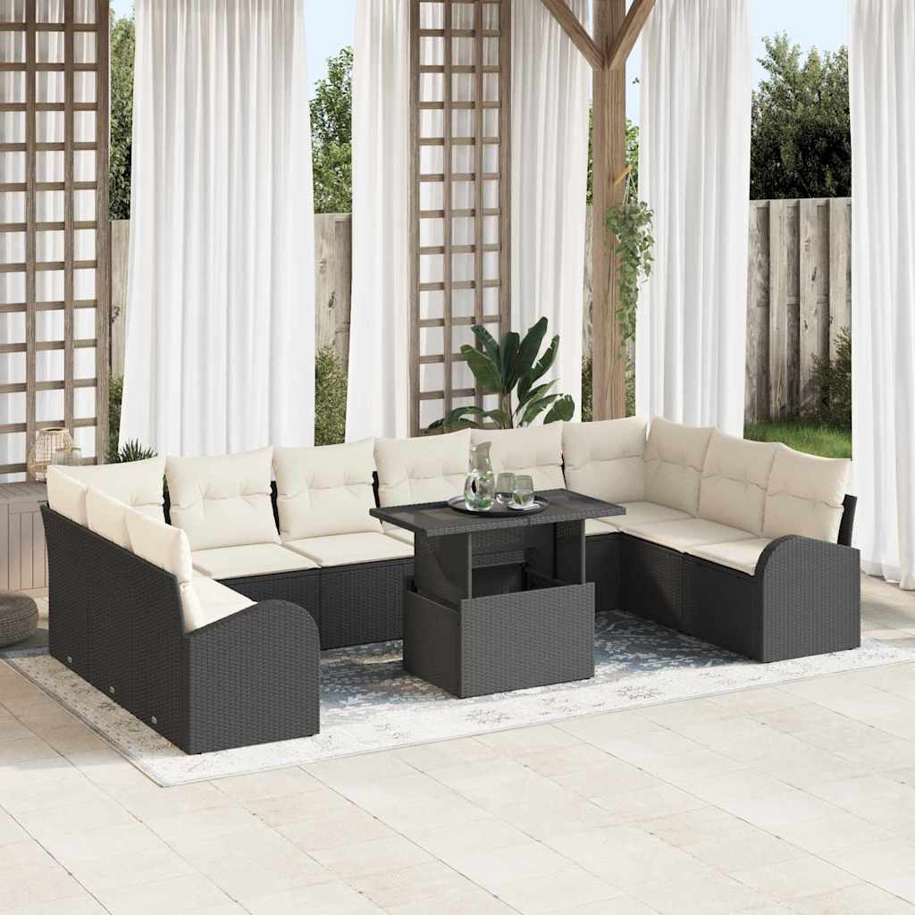 Set Divano da Giardino 11 pcs Nero e crema polyrattan | homemem39