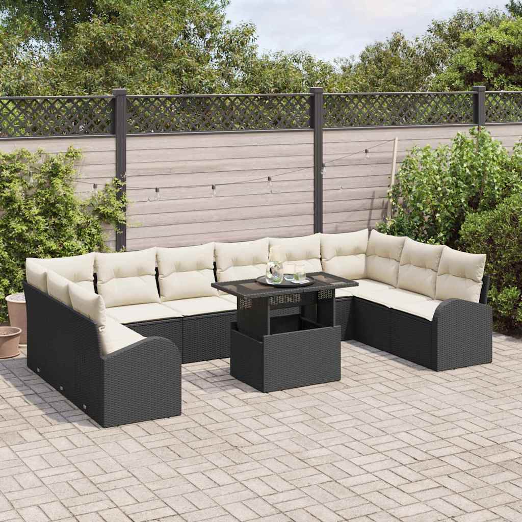 Set Divano da Giardino 11 pcs Nero e crema polyrattan | homemem39