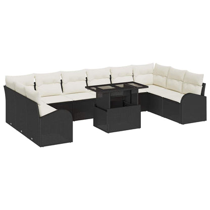 Set Divano da Giardino 11 pcs Nero e crema polyrattan | homemem39