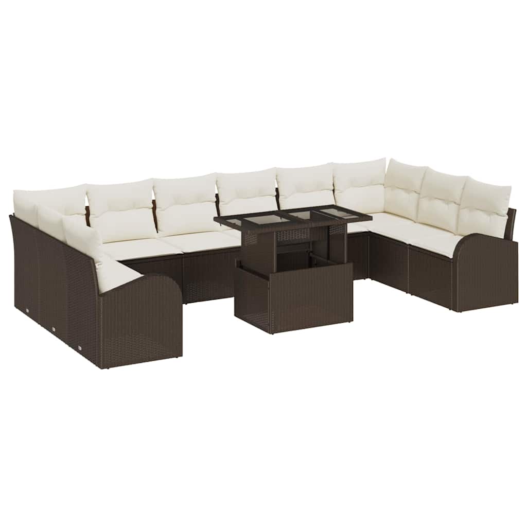 Set Divano da Giardino 11 pcs Marrone e Crema polyrattan | homemem39
