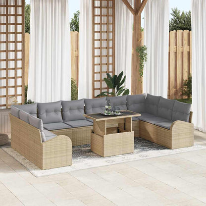 Set Divano da Giardino 11 pcs Beige e Grigio Chiaro polyrattan | homemem39