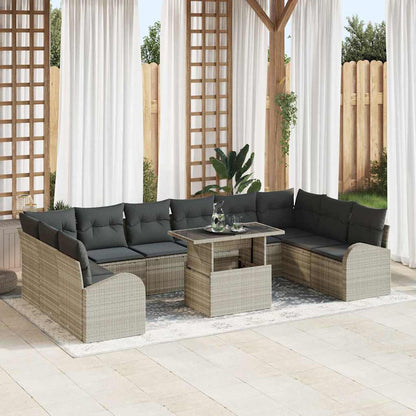 Set Divano da Giardino 11 pcs Grigio chiaro polyrattan | homemem39
