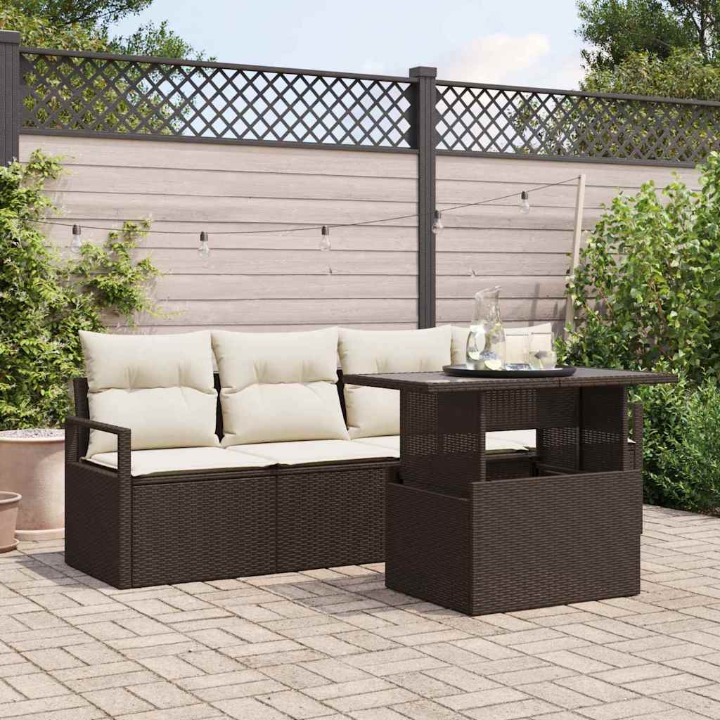 Set Divano da Giardino con cuscino 5 pcs Marrone polyrattan | homemem39