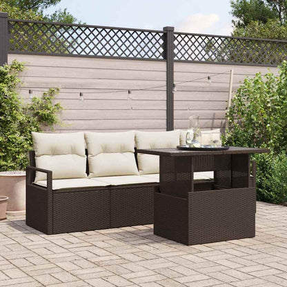 Set Divano da Giardino con cuscino 5 pcs Marrone polyrattan | homemem39