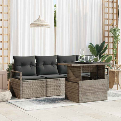 Set Divano da Giardino con cuscino 5 pcs Grigio polyrattan | homemem39