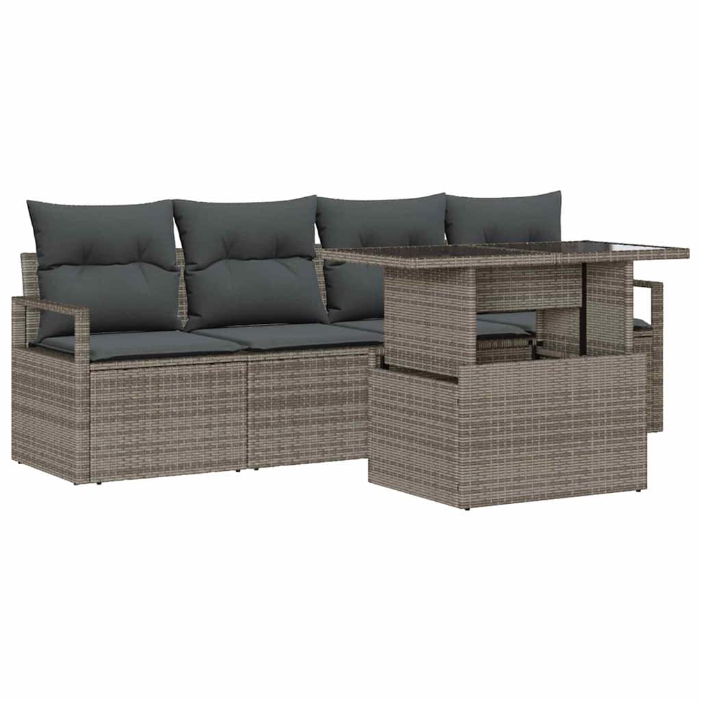 Set Divano da Giardino con cuscino 5 pcs Grigio polyrattan | homemem39