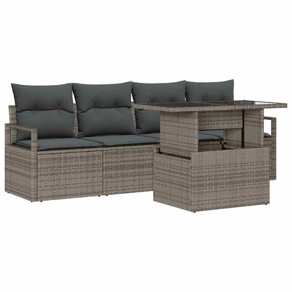 Set Divano da Giardino con cuscino 5 pcs Grigio polyrattan | homemem39