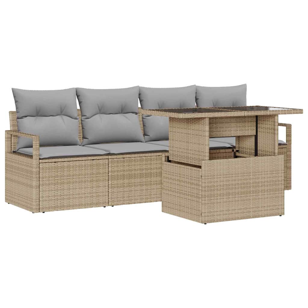 Set Divano da Giardino con archiviazione 5 pcs Beige polyrattan | homemem39